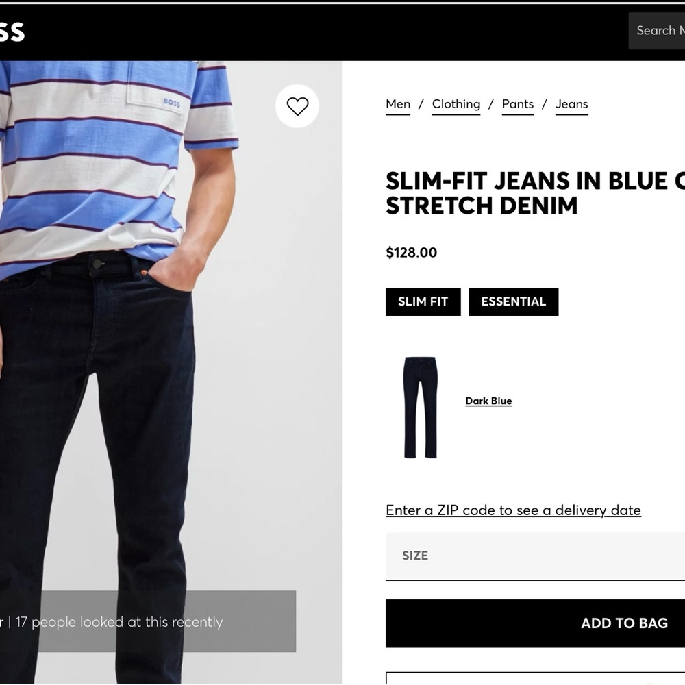 Hugo Boss Men’s Dark Blue Slim jeans.  Size 34/32 length